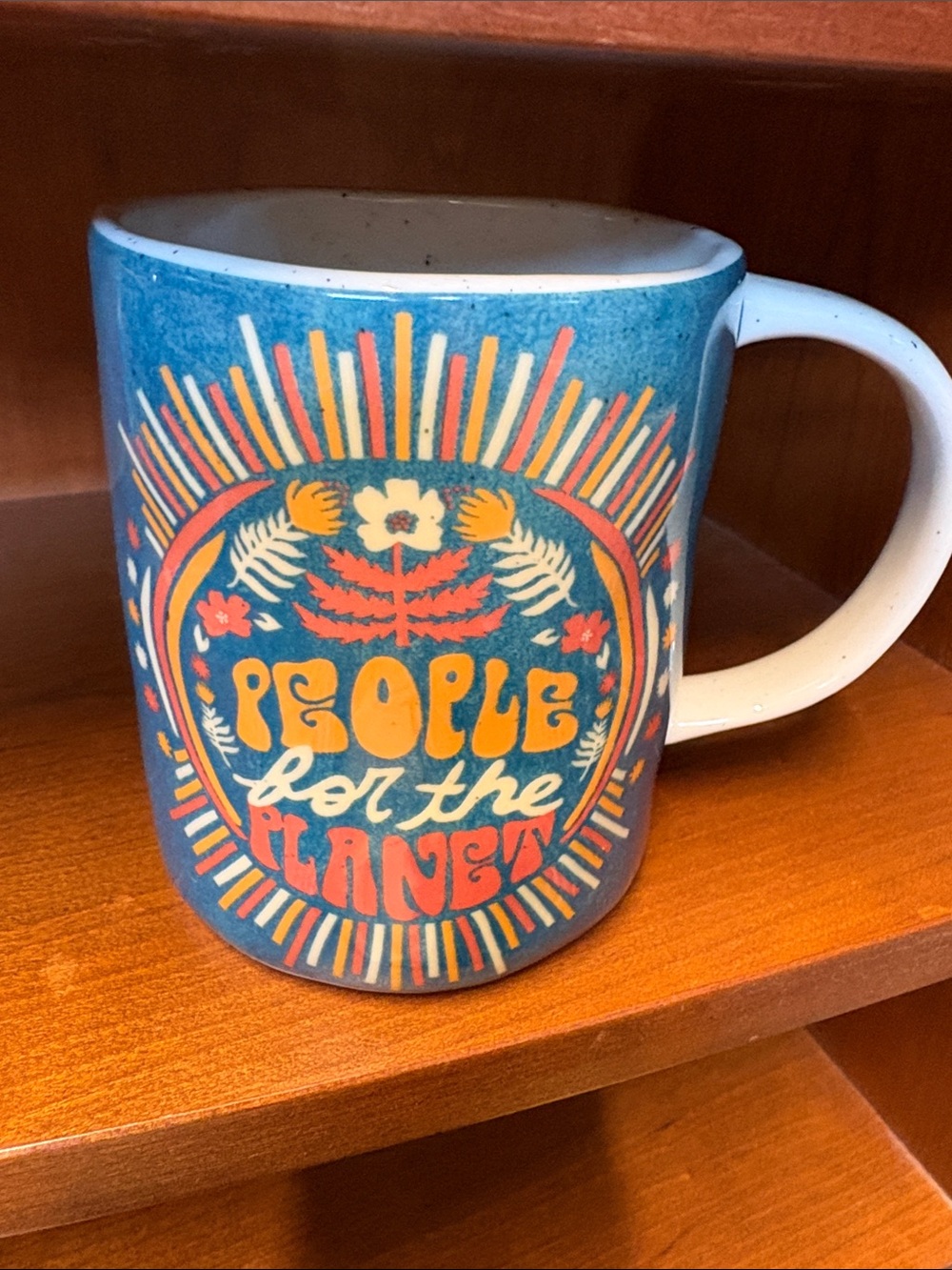 Anthropologie Dazey LA Retro Mug Coffee Cup Boho People for the Planet